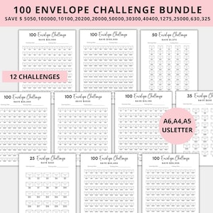 100 Umschläge Challenge Kit,100 Umschläge Challenge 50000,100 Umschläge Einsparungen, Challenge-Tracker 10k Umschläge,5050 Einsparungen