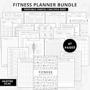 Ultimate Fitness planner 2023 printable digital,fitness planner bundle ipad,Fitness planner for women,2023 weight loss journal and planner