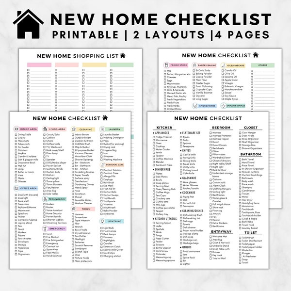 New Home Essentials Checklist, New home checklist printable,First home checklist,First apartment checklist,pcs checklist,Moving  printable