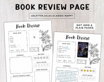 Book review template printable,a5 journal Reading Review page,Reading review sheet,Digital Printable Book Review PDF,Book review journal