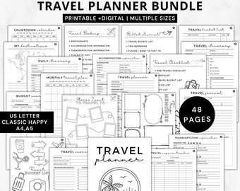 Ultimate Travel planner bundle printable Travel itinerary printable,Travel journal Vacation planner templates digital Family trip planner a4