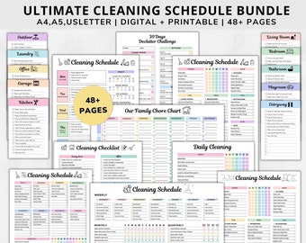 Ultimate cleaning schedule bundle printable,Cleaning Planner Bundle a4,Weekly,Monthly,Yearly Cleaning Checklist,Declutter,Family Chore Chart