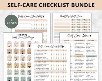 Self care checklist bundle printable,Daily ,editable self-care planner,Selfcare Journal Tracker,30 days self care challenge,mindfulness log