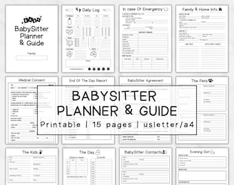 Babysitter Planner, Babysitter Information sheet, Babysitter Binder, Nanny Notes,Nanny binder,Babysitting Kit for Parents Printable