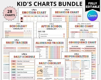 Editable chore chart for multiple kids Canva,Responsibility chart,Daily routine chart for kids printable pdf,School Routine,Weekly chores a4