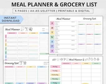 Weekly Meal planner and shopping list printable,Meal prep and grocery list digital,weekly meal plan notepad,Meal plan a4 pdf goodnotes ipad