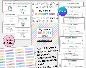 School memory box kit printable,Childhood memory book editable School keepsake book lable,First and last day of school,Kids Keepsake Journal