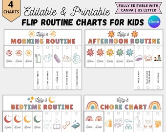 Kids flip routine chart editable printable,morning flip done,Evening Bedtime,Visual schedule for kids toddler chore chart with pictures pdf