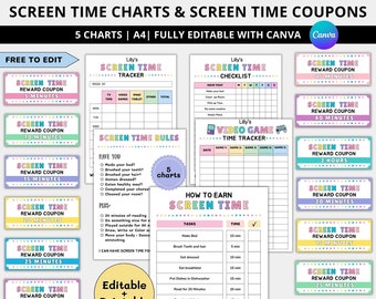 Editable Screen time checklist, Screen time rules,Screen time chore chart,Daily screen time schedule,Summer screen time checklist for kids