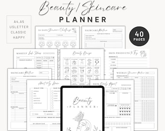 Druckbarer Hautpflege-Planer, Beauty-Planer-Vorlagen, iPad, Glow Up-Planer, Haarpflege, Hautpflege-Routine Checkliste, Make-up-Tracker a4