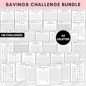 140 Savings challenge bundle printable,Savings tracker binder,10k,20k,5k,1500,1000,500,30 days,12 months,100 days,52 weeks savings challenge