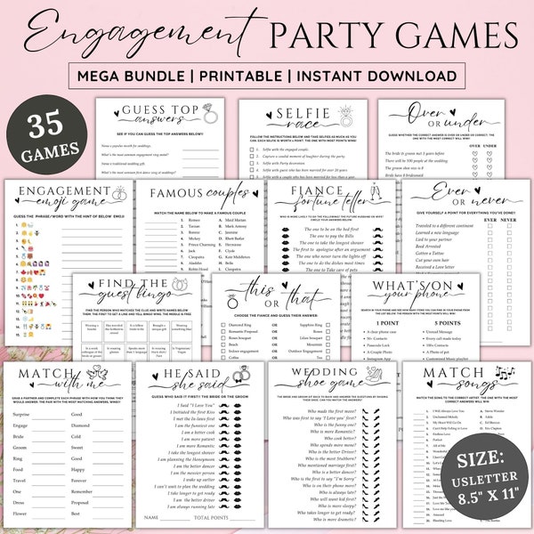 35 Engagement party games bundle printable,Fun games for couples,Engaged couples Save the date proposal party games,Wedding games for guests