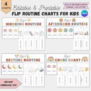 Kinder Flip Routine Chart bearbeitbar druckbar, Morgen Flip fertig, Abend Schlafenszeit, Visueller Stundenplan für Kinder Kleinkind Aufgaben Chart mit Bildern pdf