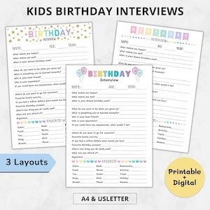 Printable Birthday interview Kids Birthday interview form printable,Birthday keepsake digital,Birthday questionnaire,Birthday games for kids