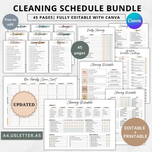 Ultimate Cleaning schedule bundle editable,Cleaning Planner Bundle,Weekly,Monthly,Yearly Cleaning Checklist,30 Declutter,Family Chore Chart