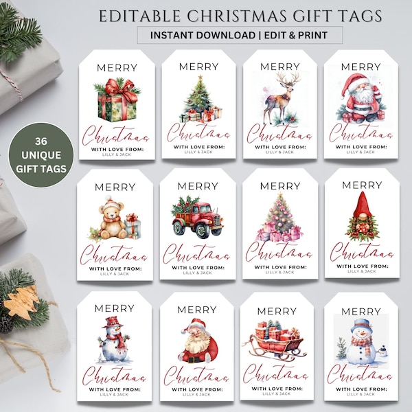 Merry Christmas gift tags sets editable,Santa gift tags editable bundle,holiday gift tag label template,Editable christmas favor tags print