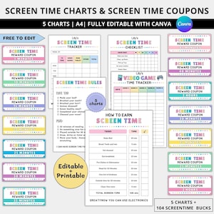 Editable Screen time checklist, Screen time rules,Screen time chore chart,Daily screen time schedule,Summer screen time checklist for kids