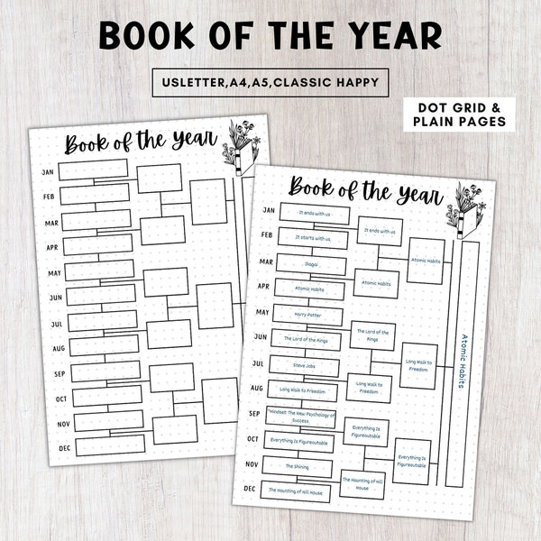 Book of the year bracket printable,a5 bujo page,Top read of the year,Yearly book tracker,Monthly book wrap up,Reading planner bullet journal