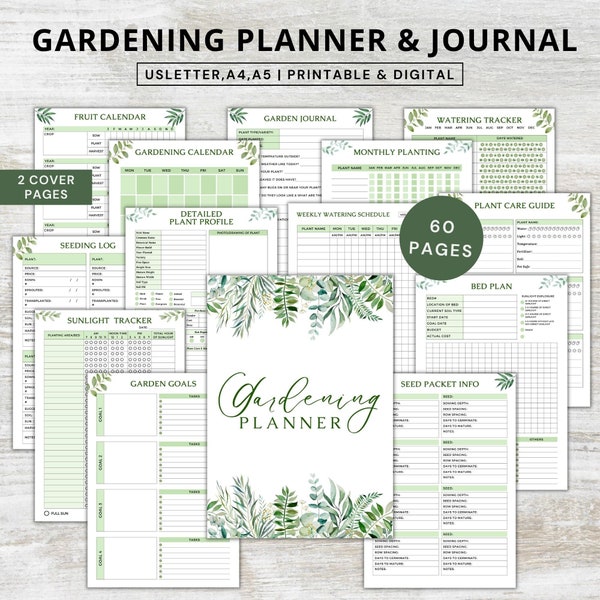 Planificateur de jardinage imprimable pdf, journal numérique de planificateur de jardin, programme d'arrosage des plantes d'intérieur, planificateur d'entretien des plantes d'intérieur, carnet de jardinage