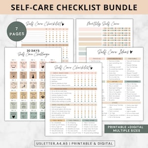 Self care checklist bundle printable,Daily ,editable self-care planner,Selfcare Journal Tracker,30 days self care challenge,mindfulness log