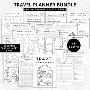 Ultimate Travel planner bundle printable Travel itinerary printable,Travel journal Vacation planner templates digital Family trip planner a4