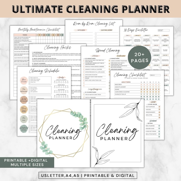 Printable Home Cleaning Planner, Editable Cleaning Checklist, Weekly Cleaning Schedule Template,daily cleaning schedule