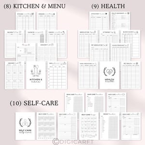 Weekly meal planner and grocery list, Recipe template, Kitchen inventory bundle,Medical health planner, Medication log, Blood pressure log, Blood sugar tracker, Vitamins tracker, Supplement tracker, Medical appointment tracker,Self care planner