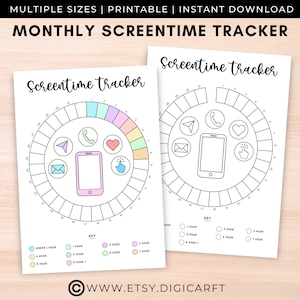 Afdrukbaar schermtijdtracker, maandelijkse A5-bullettjournaalpagina, dagelijkse grafiek voor schermtijdregistratie, wielgewoontetracker, maandelijks schermtijdlogboek