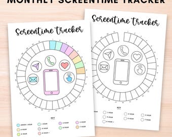 Bildschirm Zeit Tracker druckbar, A5 Bullet Journal Seite, tägliche Bildschirm Zeit Tracking-Chart, Wheel Gewohnheit Tracker, monatliches Bildschirm Zeit Tracking