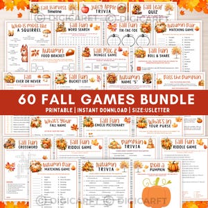 60 Mega Fall games bundle printable,Autumn Fall party games,Fall fun activities for kids,adults,family,Fall bucket list,Fall trivia activity