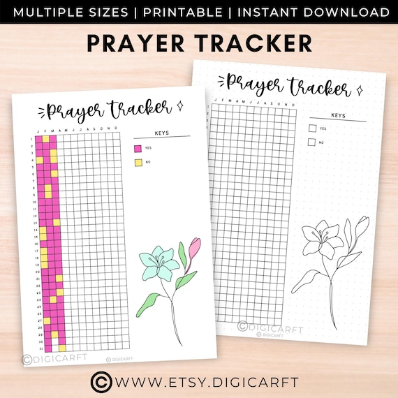 Yearly prayer tracker journal printable,Daily prayer journal digital download,Bullett journal pre made,Spiritual A5 journal insert template