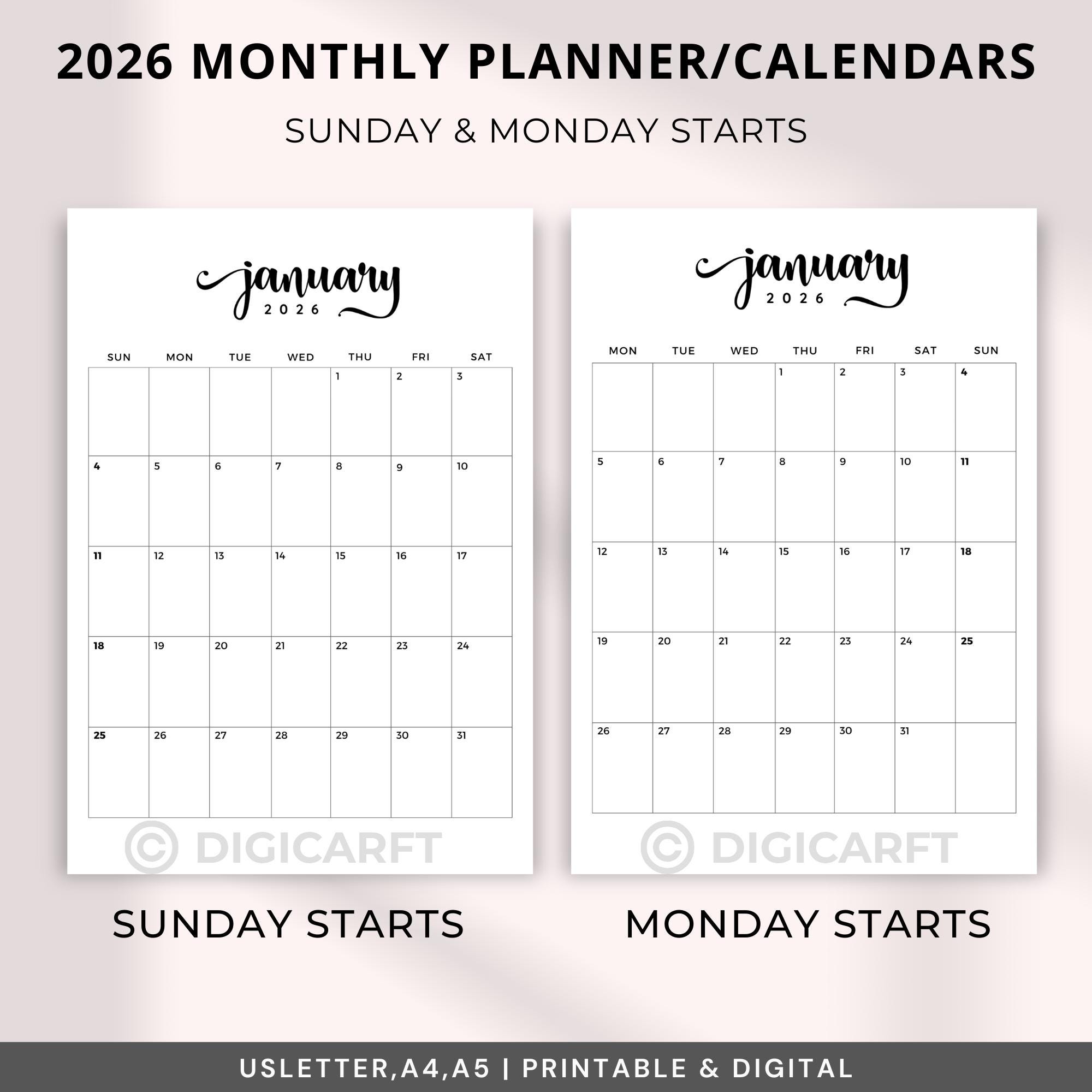 Monthly Planner 2026 2027 Printable,2026 2027 Calendar Bundle,editable ...