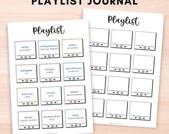 Playlist journal page printable,Favorite songs log,Monthly music playlist,Bullet journal pages kit, A5 journal sheets,Entertainment Tracker