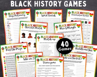 Black history month games bundle,Black people trivia,Black history Pass the prize game,Black history games to play at work print,Party games