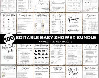 Editable baby shower games bundle,Minimalist baby shower signs,Baby shower bundle girl,Gender Neutral Baby shower activity book for guests