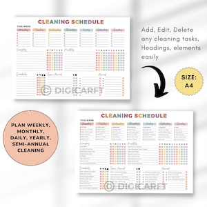 Editable cleaning schedule checklist canva adhd,Home cleaning planner weekly monthly yearly Semi-annually, Quarterly Clean house schedule printable,house chore chart,Digital cleaning template,Printable cleaning checklist home,Kitchen,Bathroom,Living room,Bedroom Cleaning checklist,Master Cleaning tracker, Family cleaning responsibility charts,Kids cleaning chores list