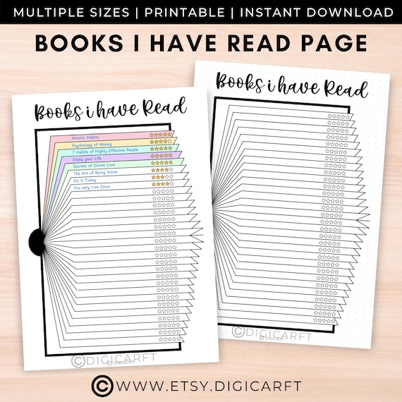 Books I read tracker printable,Reading log pdf,A5 Bullet journal pages,Booklover stuff,Reading journal planner digital,Favorite Books list