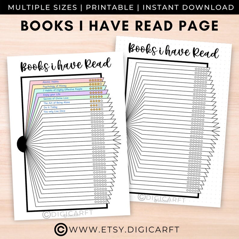 Books I read tracker printable,Reading log pdf,A5 Bullet journal pages,Booklover stuff,Reading journal planner digital,Favorite Books list