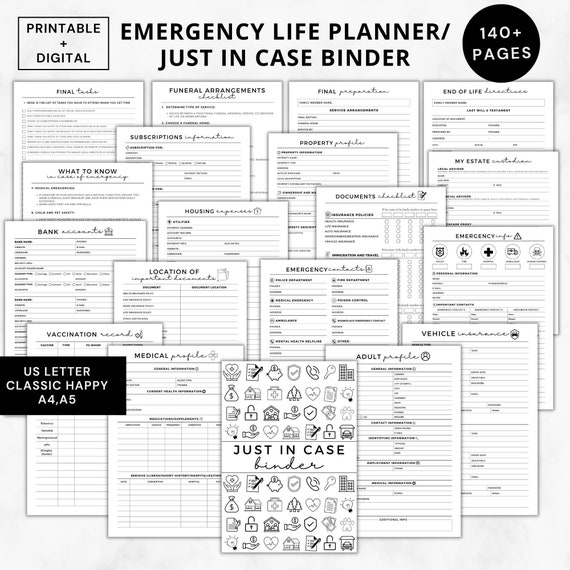Fillable End of life planner printable,what if binder digital,Just in case of emergency bundle,ultimate life planner journal,funeral planner