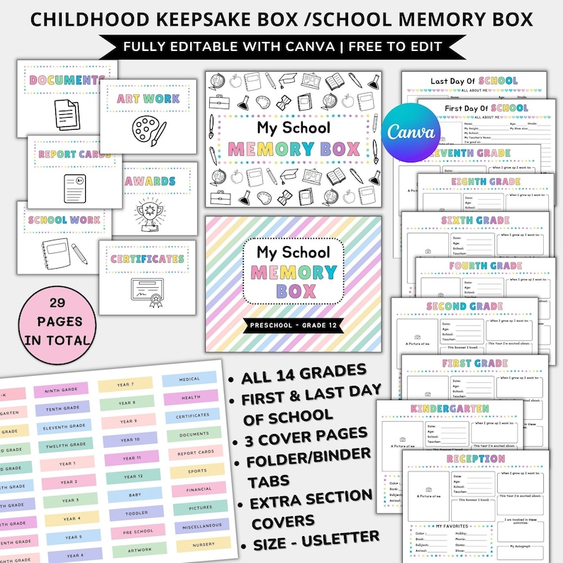 School Memory Box Kit Printabl,memory Box Starter Kit Kids,school ...