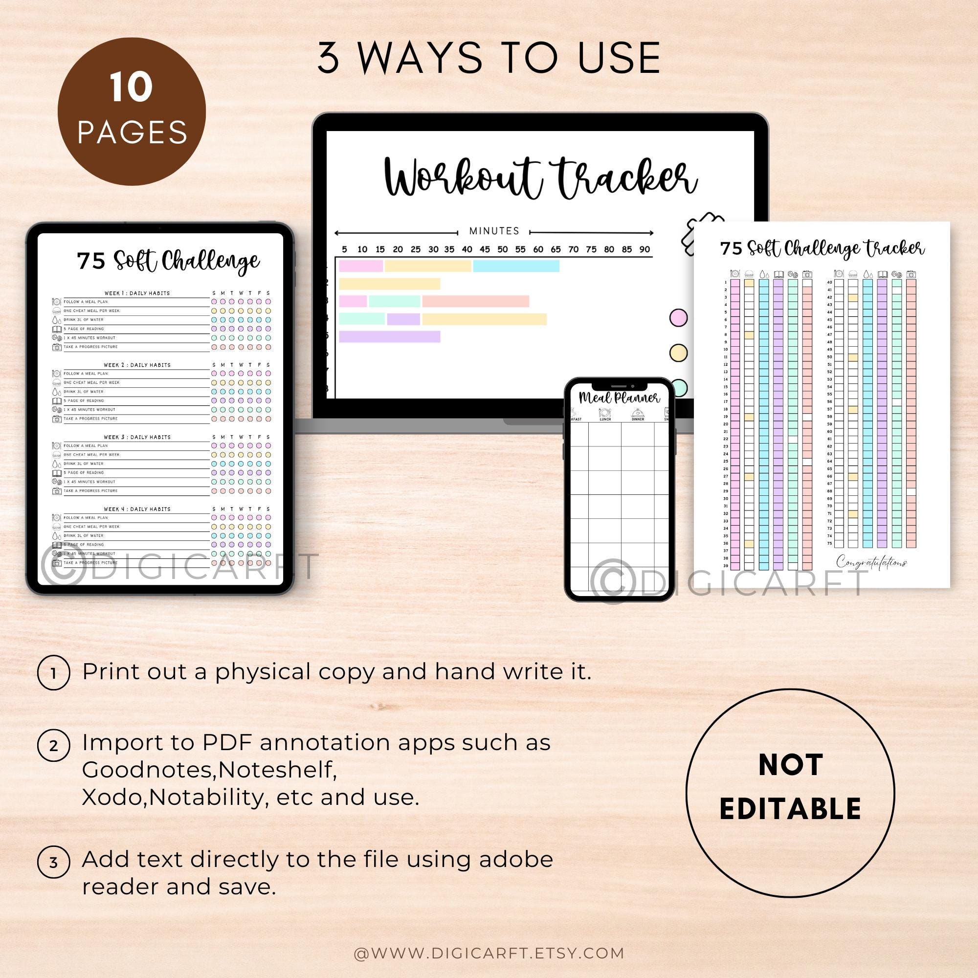 75 Soft Challenge Tracker Printable,soft Challenge 75,75 Easy Challenge ...