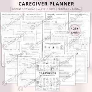Caregiver Planner binder Printable,Caregiver Daily Log,Elder Caregiving journal a4,Home health care service forms,Medical tracker templates
