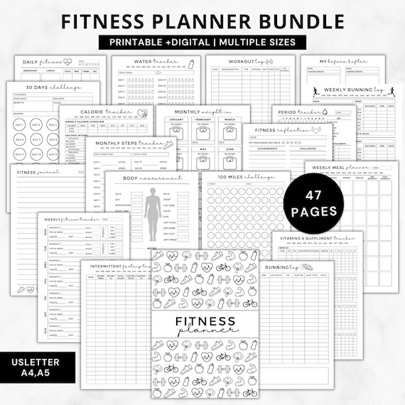 Ultimate Fitness planner 2025, Weight loss journal bundle,Healthy habit trackers,Exercise Workout steps water Cardio Sleep tracker,diet plan