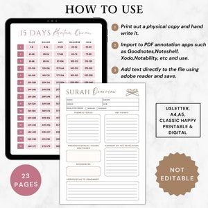 Printable Quran Tracker,Recitation & Memorisation Tracker,Quran planner,Quran Journal digital,Hifdh planner,Islamic study,Muslim planner pdf image 10