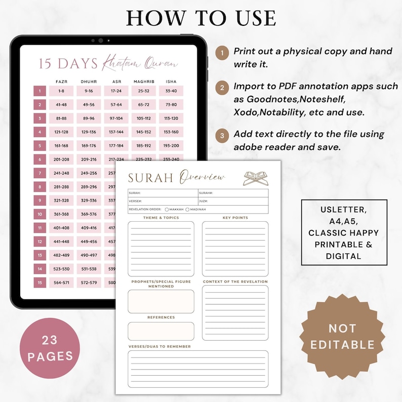 Printable Quran Tracker,Recitation & Memorisation Tracker,Quran planner,Quran Journal digital,Hifdh planner,Islamic study,Muslim planner pdf image 10