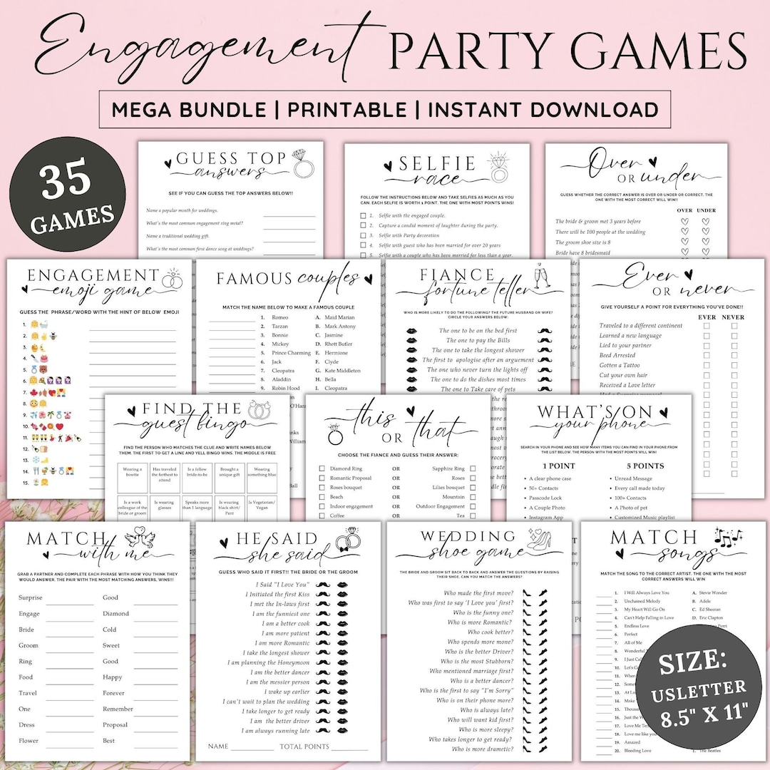 35 Engagement Party Games Bundle Printable,fun Games for Couples
