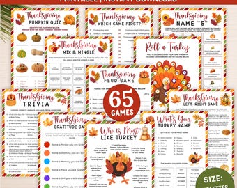 Printbaar spelpakket voor Thanksgiving, spelpakket voor een vakantiefeest, Thanksgiving-quiz, herfstactiviteiten voor kinderen, wie lijkt het meest op een kalkoen, speurtocht