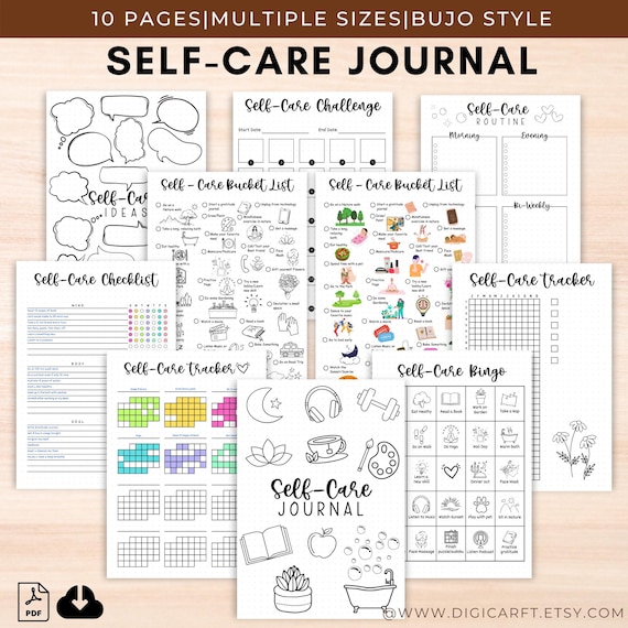 Self care journal printable,Self care checklist,Daily Monthly Self care tracker bingo,Bullett journal bundle,A5 Bujo Habit tracker page kit