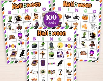 Halloween bingo game,100 Halloween bingo cards printable,Halloween games bundle digital,Halloween Party Games,Classroom Activities for Kids