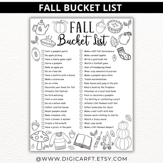Printable Fall bucket list template,Autumn bucket list ideas,Fall activities for kids,Autumn activity page,Fall to do list calendar pdf